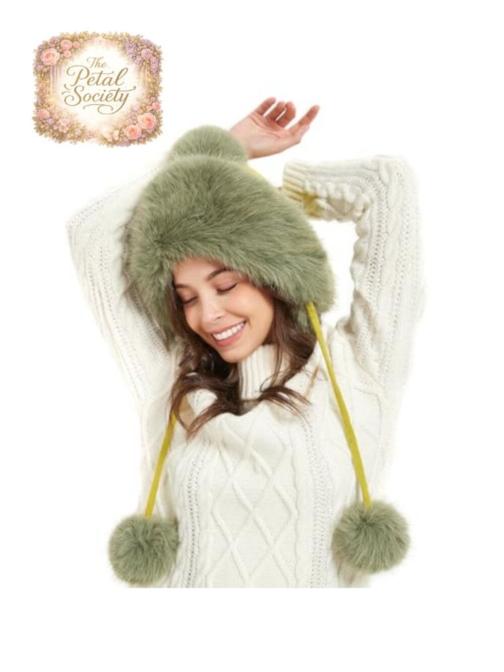 Faux Fur Winter Beanie with Pompom Earflaps Velvet Lined Adjustable Women's Hat